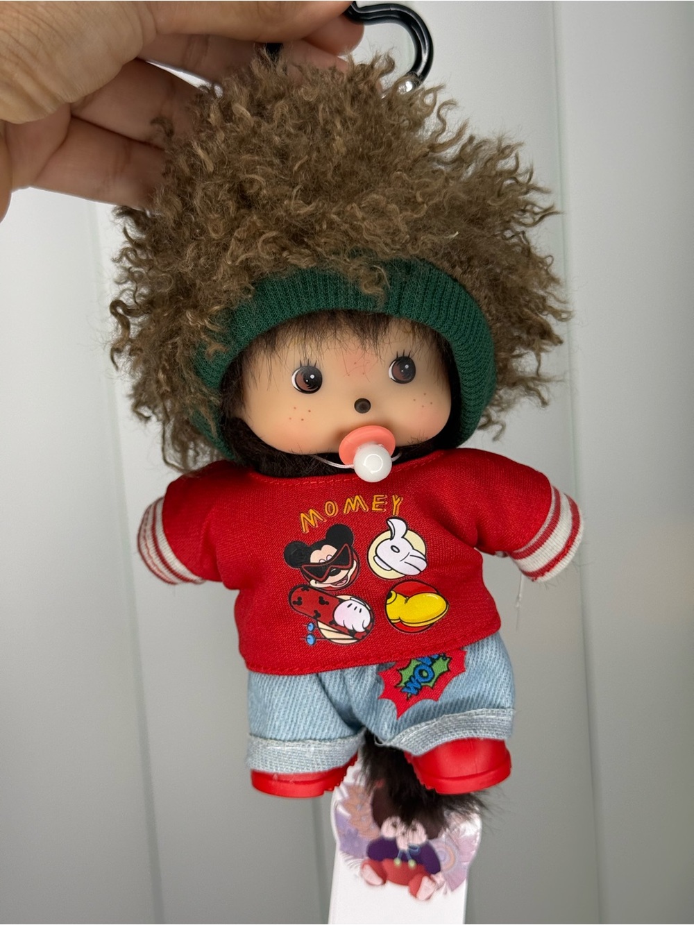 Monchichi Plush Doll with Curly Brown Hair Keychain